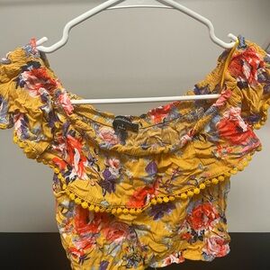 Ambiance Yellow Ruched Ruffled Cropped Blouse